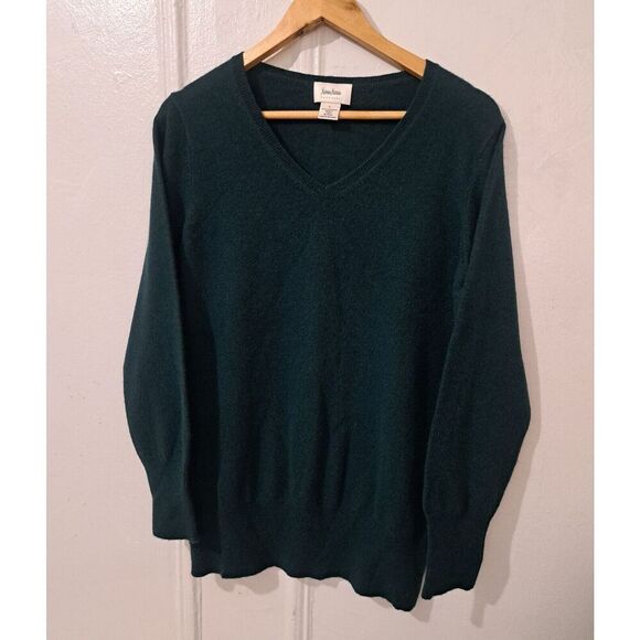 Neiman Marcus 100% Cashmere Sweater Womens Large Vneck Dark green pullover - Picture 2 of 7